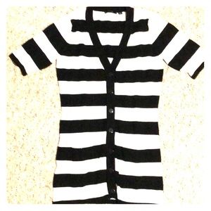 Black White Stripes Cardigan Short Sleeves
